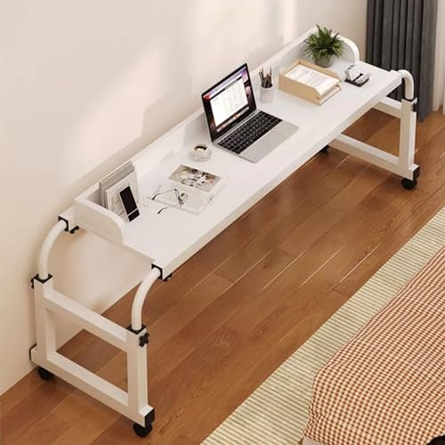 Betttisch mit Rollen, höhenverstellbar, tragbar, über dem Betttisch für einfache Nutzung, ideal für Laptop, Mahlzeiten und Lesen, weißes Finish