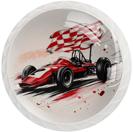 JAVENPROEQT Confezione da 12 maniglie rosse con bandiera a scacchi per cassettiera, cassettiera, armadio, mobili, per casa, cucina, camera da letto