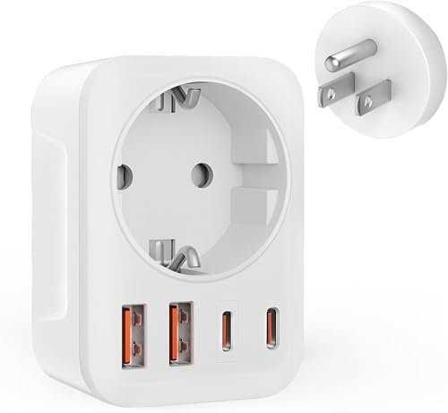 Adattatore da Viaggio USA, Adattatore 5 in 1 USA, Spina Germania con 2 USB 2 tipo C (3,4 A), 1 AC, Adattatore USA per America, Canada, Thailandia, Messico