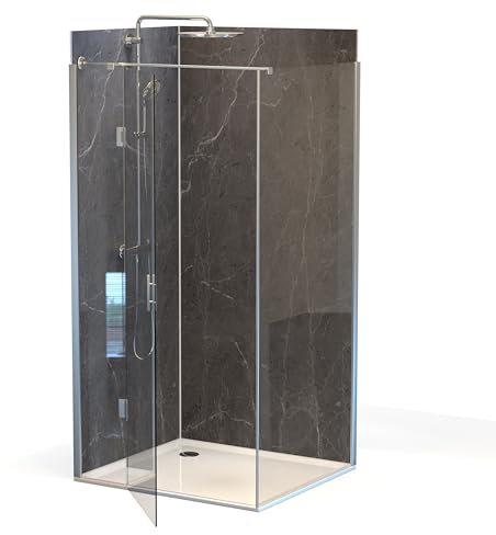 AUPROTEC Pannello composito in alluminio Aragon Dark 3 mm, set di 3 rivestimenti da parete 2100 x 900 mm, pannello posteriore doccia in alluminio con profili, 2 angoli interni, 2 terminali, 1