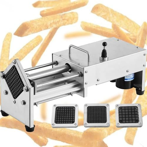Commercial French Fry Cutter, Stainless Steel Electric Vegetable Slicing Machine with 3 Blade, Desktop Dicing Machine for Potato, Carrot, Cucumbers
