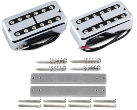 FLEOR Alnico 2 Mini Humbucker Tonabnehmer passend für Filtertron Style Hals + Bridge Pickup Set, Chrom