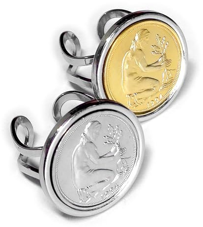 Münzring Deutschland KULTURFRAU • 50 Pfennig 1949-2001 mit Datum Ring für Damen Geburstagsgeschenk für Sie Geschenk Freundin Geburstag (24K vergoldet)