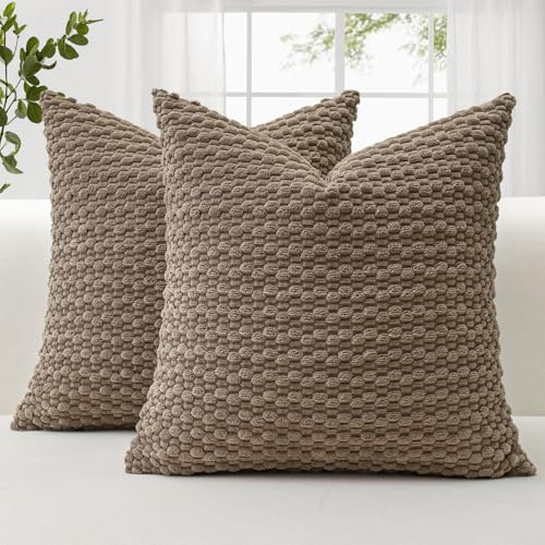 JOTOM 2er Set Cord Kissenbezüge, 3D Bubble Texture Boho Zierkissenbezug Dekorative Sofakissen Dekokissen Kordsamt Kissenbezug Deko Kissenhülle für Couch Sofa Wohnzimmer (45x45cm, Hellbraun)