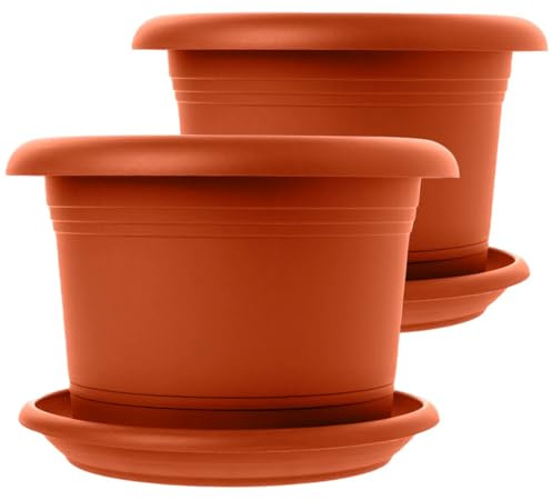 Sustania Lot de 2 pots de fleurs grand format avec soucoupe, diamètre : 60 cm, en terre cuite, grand pot de fleurs pour l'extérieur, résistant aux intempéries, fabriqué en Allemagne