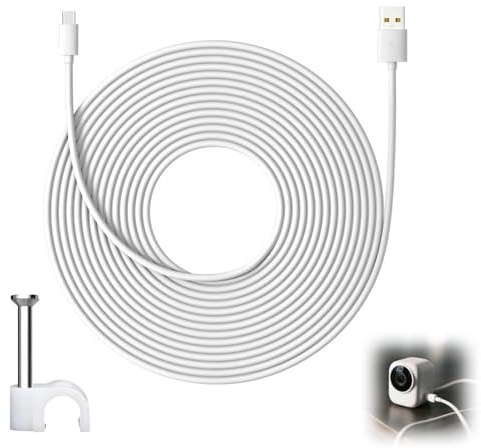 Zerabidpro Kabel USB C 10m, Snabb laddningskabel USB C för magnetisk montering av övervakningskamera Xiaomi Mi 2K, USB Typ C-laddningskabel för utomhus- och inomhusövervakningskamera.