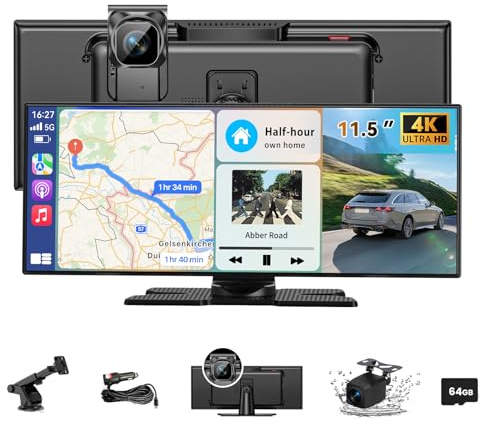 11.5 Zoll Carplay Display Android Auto Display,4K Car Play IPS Touch Screen Kabelloses Carplay Android Auto Bildschirm mit siri/GOO-gle,Navigation,Bluetooth,AUX/FM,Dash Cam,Rückfahrkamera,Mirror Link