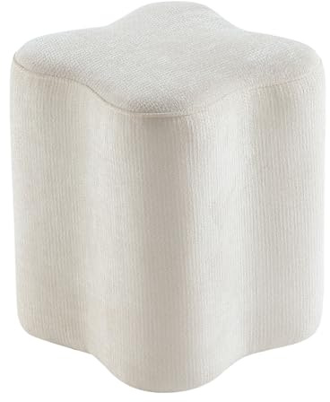 Get Set Style 14.4 Inch Flowers Shaped Ottoman,Modern Chenille Ottoman Vanity Stool for Living Room Comfortable Pouf,Stylish Sofa Foot Rest (White)