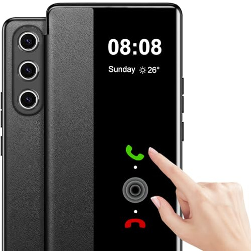 Handyhülle für Samsung S23 Ultra 5G Hülle Clear View [Touchscreen View] für Samsung Galaxy S23 Ultra Hülle Weiche View Flip Extra-Dünn Leder Stoßfest Schutzhülle Case Cover Clear View (Schwarz)