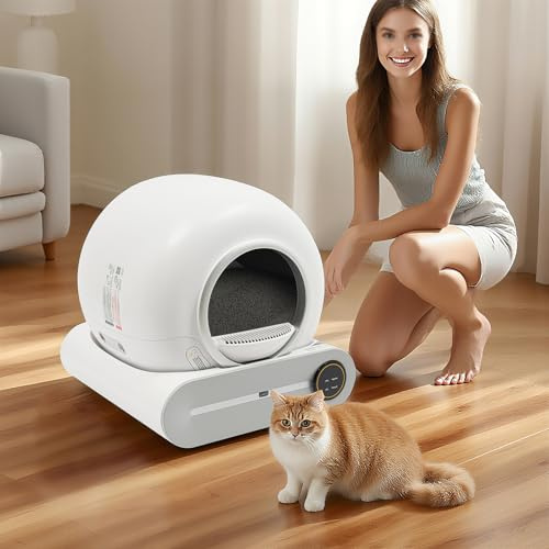 Automatisches Katzenklo Selbstreinigend Katzentoilette Elektrisches Cat Litter Box mit 65L Kapazität, App-Steuerung, Sicherheitssensoren, Geruchsbeseitigung, ideal für mehrere Katzen, inkl. Müllsäcken