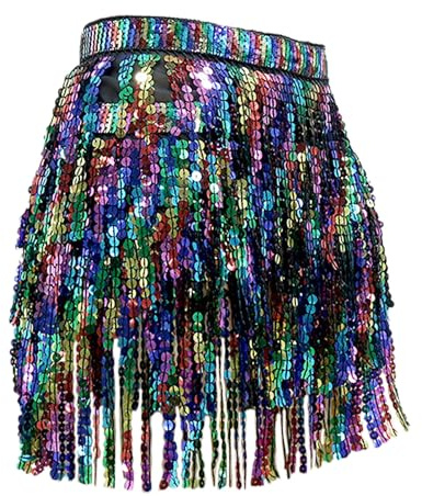 Generisch Damen Pailletten Fransenrock Bauchtanz Hüfttuch Bunt - Glitzer Quasten Wickelrock für Karneval Festival Party Rave - Tanz Kostüm Accessoire