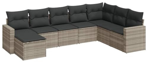 Mhdvray 8-TLG. Gartensofa Garnitur Hellgrau Poly-Rattan 62 x 62 x 69 cm UV-beständiges loungesofa Outdoor mit Stauraum und waschbaren Kissen für Balkon Terrasse und Lounge-Ecken
