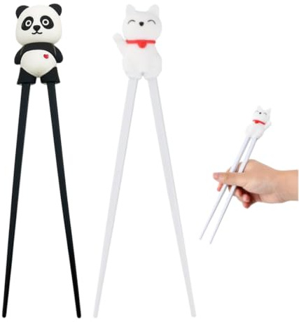 DWNSKR 2 Pares de Palillos Chinos Palillos Ayuda para Palillos Chinos Palillos para Principiantes Diseño de Gato Pata y Panda Palillos Set de Aprendizaje con Cabezal Desmontable y un Bonito Diseño