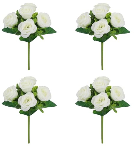 Konstgjord rosbukett – 4 buketter med realistiska falska blommor för bordsuppsats, bröllop, trädgård, kök, fest och heminredning
