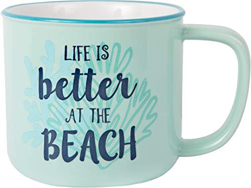 Pavilion Gift Company 67519 Large 17 Oz Stoneware Coffee Cup Mug Life is Better at The Beach, Blue