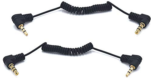Kework 12 Inch 3.5mm to 2.5mm Audio Coiled Cable, 2 Pack, 90 Degree Angle 1/8 3.5mm TRS Male to 90 Degree Angle 2.5mm TRS Male Jack Stereo Headphone Aux Spring Spiral Cord, Cable OD 1.5mm