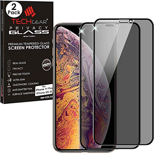 TECHGEAR 2 Stück Antispy Privatsphäre Glas Schutzfolie kompatibel mit iPhone 11 Pro, iPhone XS/X - Full PRIVACY 3D Touch Sichtschutz mit Vollständige Abdeckung Glas Schutzfolie
