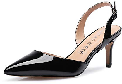 Castamere Bout Pointu Slingback Chaussures Talons Femme Bout Fermé Escarpins Kitten-Heel 6CM Verni Noir Pump EU 38