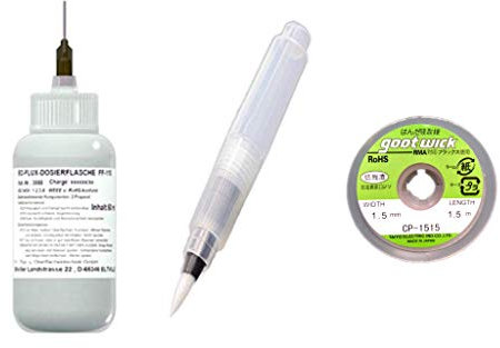 EO-SMD Profi-Set 001 (50 ml No-Clean Elektronik-Flussmittel 5,8% Feststoff, EO-Compact Flux-Pen (unbefüllt), Entlötlitze 1,5 mm x 1,5 m)