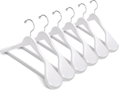 Amber Home 10 Stück 44,5cm Weiß Kleiderbügel aus Holz mit Breite Schultern(5.8cm), Robust und Glänzend Aufhänger mit Runde Stange für Anzug Jacke Mantel Hemd Hose