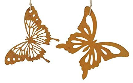 Rostalgie 2tlg. Schmetterlinge zum Hängen in Rostoptik 16 x 16 cm Garten Dekoration