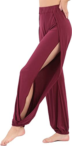 Hoerev Dam mjuka slitsbenbyxor haremdans yoga pilates byxor Darkred S