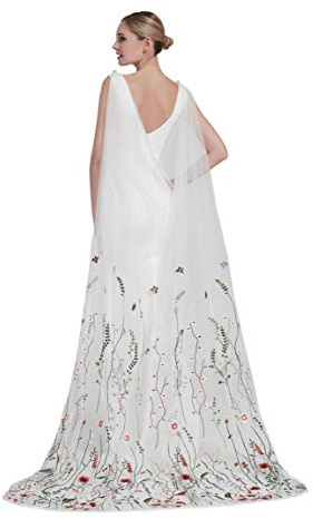 Wildflower Floral Embroidery Shoulder Cape Veil Secret Garden Veil with Comb Cathedral Length Bridal Wedding Veil S117