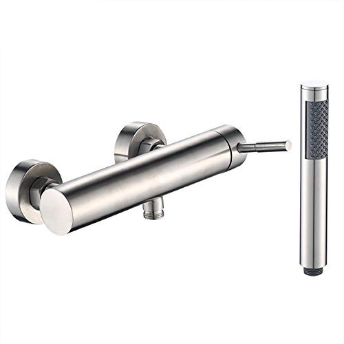 Grifo De Bañera Con Alcachofa De Mano, Cepillado Acero Inoxidable Monomando Grifo Ducha, Mezclador Baño Y Ducha Con Manguera De Ducha De 1,5 M Y Soporte, Montaje En Pared, Estilo Moderno