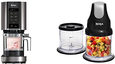 Ninja Ice Cream Maker [NC300UK] Ice Cream, Gelato, Milkshake, Sorbet, Smoothie Bowls, 7 Programs, Black/Silver & Ninja Professional Chopper [NJ1002UKBK] Stackable, 200W, Black