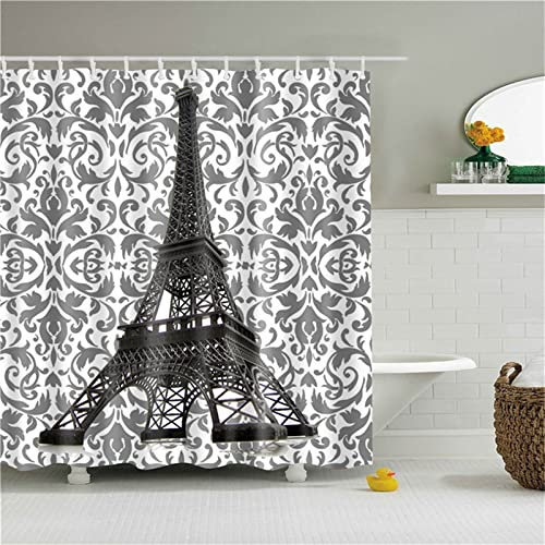 Duschvorhang für Eckdusche und Kleine Badewanne, Bad vorhang Textil aus Polyester Stoff Schimmelresistent Wasserabweisend und Waschbar, Eiffelturm， 300x180cm mit Duschvorhangringen Shower Curtains