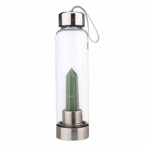 SAHKGYE Natural Crystal Water Bottle Quartz Crystal Healing Point Crystal Obelisk Wand Glass Gem Water Bottle Reiki Elixir Glass Healing Energy Water Bottle Gemstone Infused Water Bottle