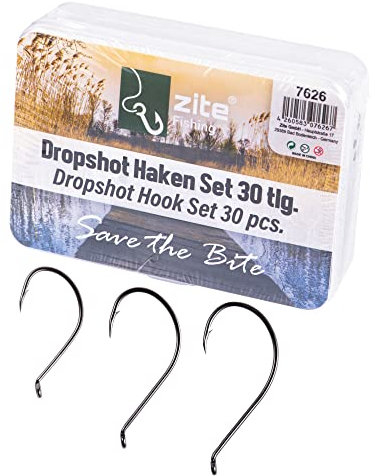 Zite Fishing Drop Shot Haken Set – Finesse Angelhaken 30 STK in 3 Größen in Box – DS Rig Haken für Gummiköder und Naturköder