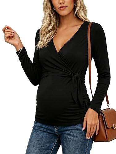 Love2Mi T-shirt d'allaitement à manches courtes pour femme enceinte, T-shirt de maternité, mode de grossesse, col en V, pour femmes enceintes, tops d'allaitement, S