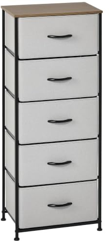 HOMCOM Commode 5 tiroirs Meuble de Rangement 45 x 30 x 116 cm Gris | Tiroir en Tissu Pliant, Structure Acier Noir