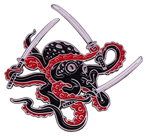 Oktopus Schwertmann Katana Schwert Emaille Pin Brosche Abzeichen für Rucksack Kragen Revers Pin Octopus Emaille Brosche Pin für DIY Handwerk Zubehör