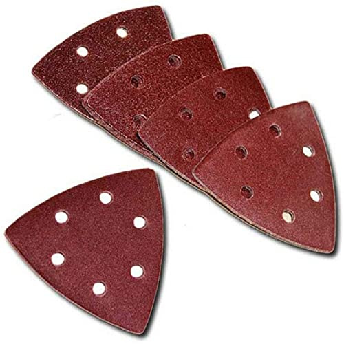 Boxonly 20 Pcs Detail Sander Paper 6 Hole Hook and Loop Sandpaper Triangle Sanding Paper 90mmx90mmx90mm Sand Pads 120 Grits