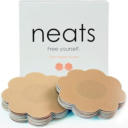 NEATS 20 Cache-tétons en Satin + 1 Paire Sexy en Cœur - Soutien-Gorge Autocollant, Hypoallergénique et Jetable, Pétales de Poitrine en Satin, Cache-tétons Invisibles, Nude