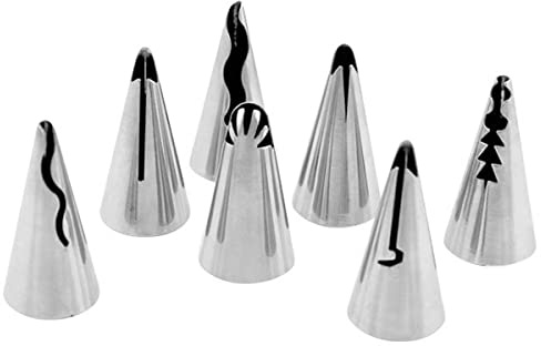Haidong Ruffle Decorating Tube Set Stainless Steel Russian Ruffle Icing Piping Nozzles Set Pleated Skirt Piping Nozzles for Cake Dessert Pastry Decoration -7PCS