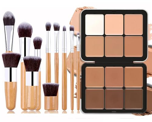 Joyeee 12 Farben Concealer Highlighter Contouring Palette, Creme-Make-up-Palette mit 11 Pinseln, Langanhaltendes, Wischfestes, Gesichts-Make-up-Geschenk für Frauen