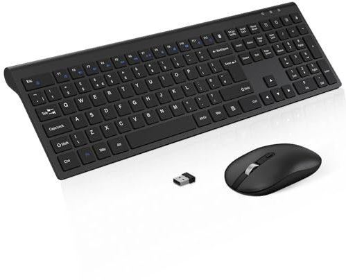 cimetech Wireless Keyboard and Mouse, 2.4G Full-Sized Keyboard and Mouse Set with Sleek Ergonomic Silent Design & Stable Connection for Windows PC Laptop Computer (UK Layout, Black)