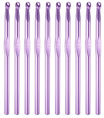 uxcell Aluminum Crochet Hook 6.5mm US Size K (Size 10.5) Knitting Needles for DIY Craft Yarn Purple 10Pcs