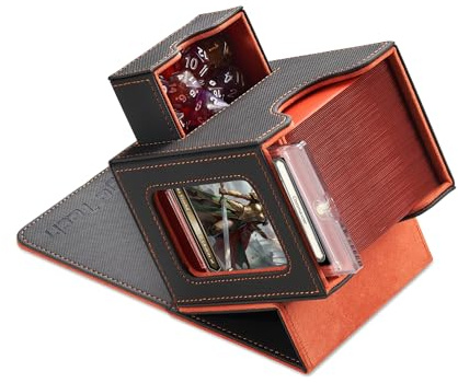 Mage Tech Boîte pour Decks Commander pour MTG - Conception Brevetée, Affichage Commander, Convient pour 100 Cartes Double-Sleeve, Porte-Carte Magnétique de 35pt & Plateau à Dés - Gris Foncé/Orange