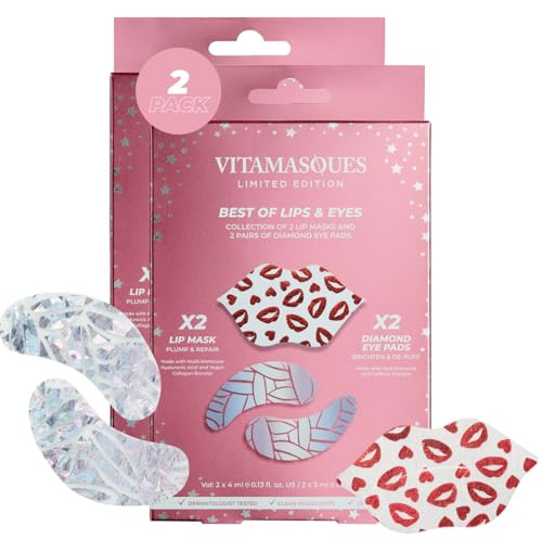 Vitamasques Lot de patchs sous les yeux et masques à lèvres, meilleur des yeux et des lèvres – Patchs pour yeux gonflés – Masques sous les yeux pour les cernes et les poches – Masques à lèvres pour