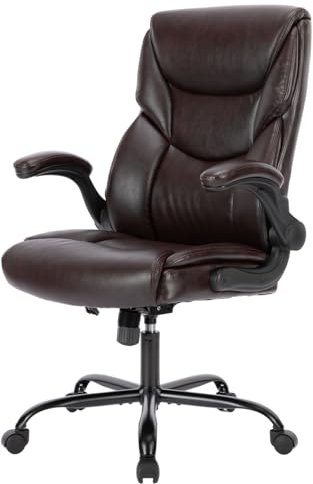 NEWBULIG Ergonomischer Bürostuhl PU-Leder Schreibtischstuhl mit hochklappbaren Armlehnen hoher Rücken Bürostuhl höhenverstellbarer Computerstuhl Ergonomischer Stuhl drehbarer Arbeitsstuhl, Braun