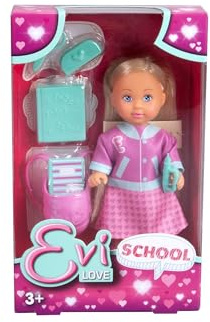 Simba Evi Love School, Spielpuppe mit Cooler College Jacke und Rucksack mit Schulzubehör, 12cm, ab 3 Jahren