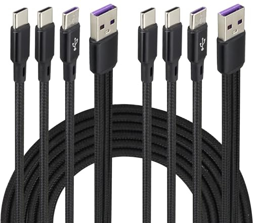 AAOTOKK 2 Pack/4FT USB C Cable 3 in 1 Type C Charging 2A USB C Charger,Nylon Cord USB A Male to 3 USB C Male Port,Compatible for iPad Pro/Air,Samsung S23 Android(Black-3Type C)