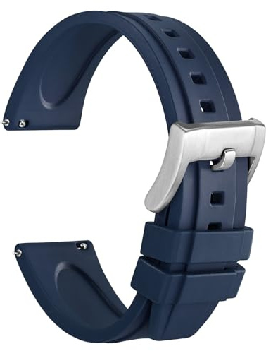 WOCCI 22mm Hevea Uhrenarmband für Herren, FKM Gummi Armband, Schnellverschluss, Silberne Schnalle (Blau)