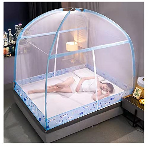 Moskitonetz, Betthimmel, Pop-Up, faltbar, Doppeltür mit Unterseite, Anti-Mückenstiche für Bett, Camping, Reisen, Zuhause, Outdoor (Farbe: Hellblau, Größe: 180 x 200 cm)