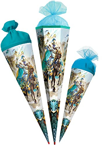 alles-meine.de GmbH Schultüte - mit 3D Glitzer - Effekt ! - Ritter & Pferd 35-85 cm Größe wählbar mit Holzspitze - Zuckertüte - Zuckertüte - Tüllabschluß/Filzabschluß -..