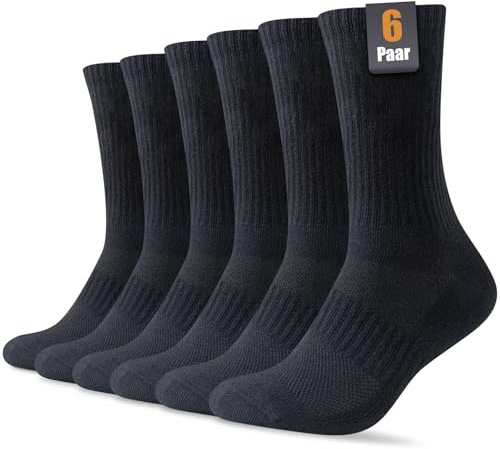 SockWaddles Socken Herren Damen, 6 Paar Baumwolle Atmungaktive Gepolsterte Tennissocken Sportsocken Laufsocken Wandersocken 35-38, Schwarz